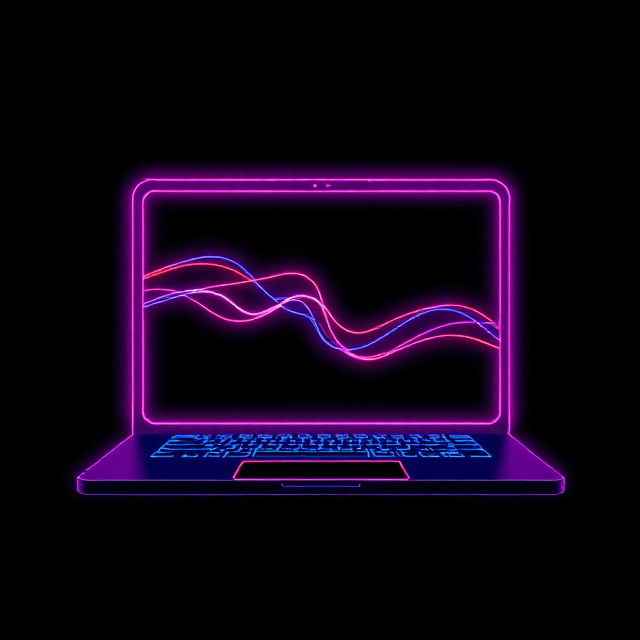 A laptop with a glowing waveform sealed inside its own screen.